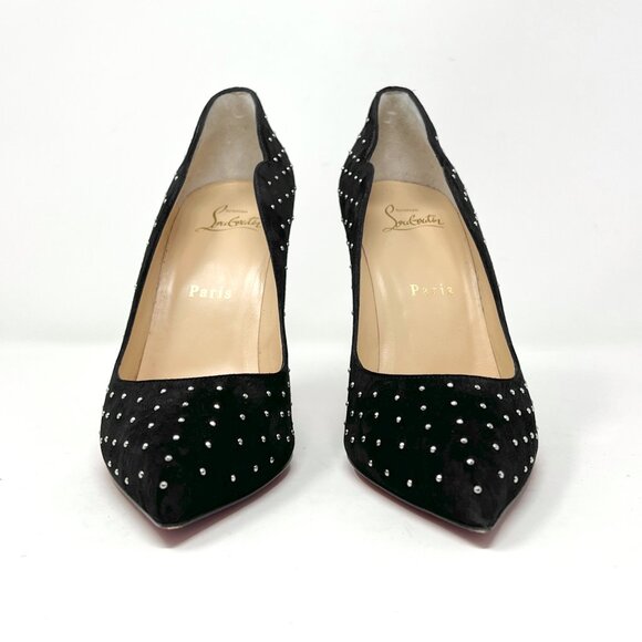 Christian Louboutin Hot Chick Plume 100 Suede Studded Pumps Black 38 - Picture 4 of 10